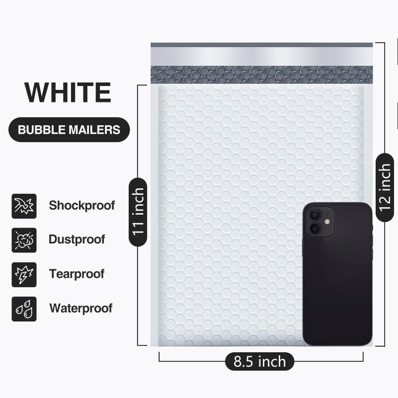 UCGOU Bubble Mailers 8.5x12 Inch 40 Pack Usable Size 8.5x11 Inch White Padded Envelopes Medium Waterproof Packaging Bags for Shipping Self Seal Strong Adhesive Envelopes for Jewelry Makeup Supplies - Image 2